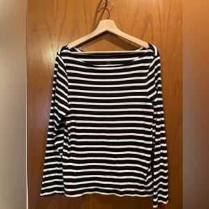 GAP Black and White Striped Long Sleeved Boat Neck Tee XL